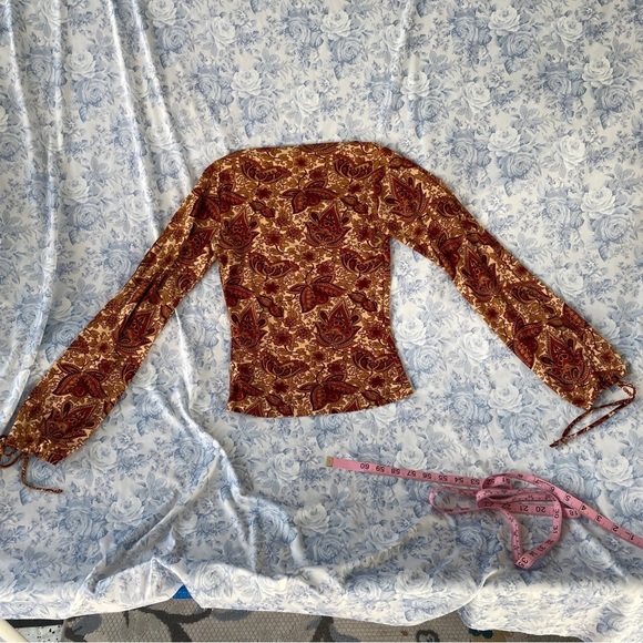 Vintage Long Sleeved Top Y2K Fairy Key Hole Tied Top Paisley Design Blouse Kona - Picture 10 of 10